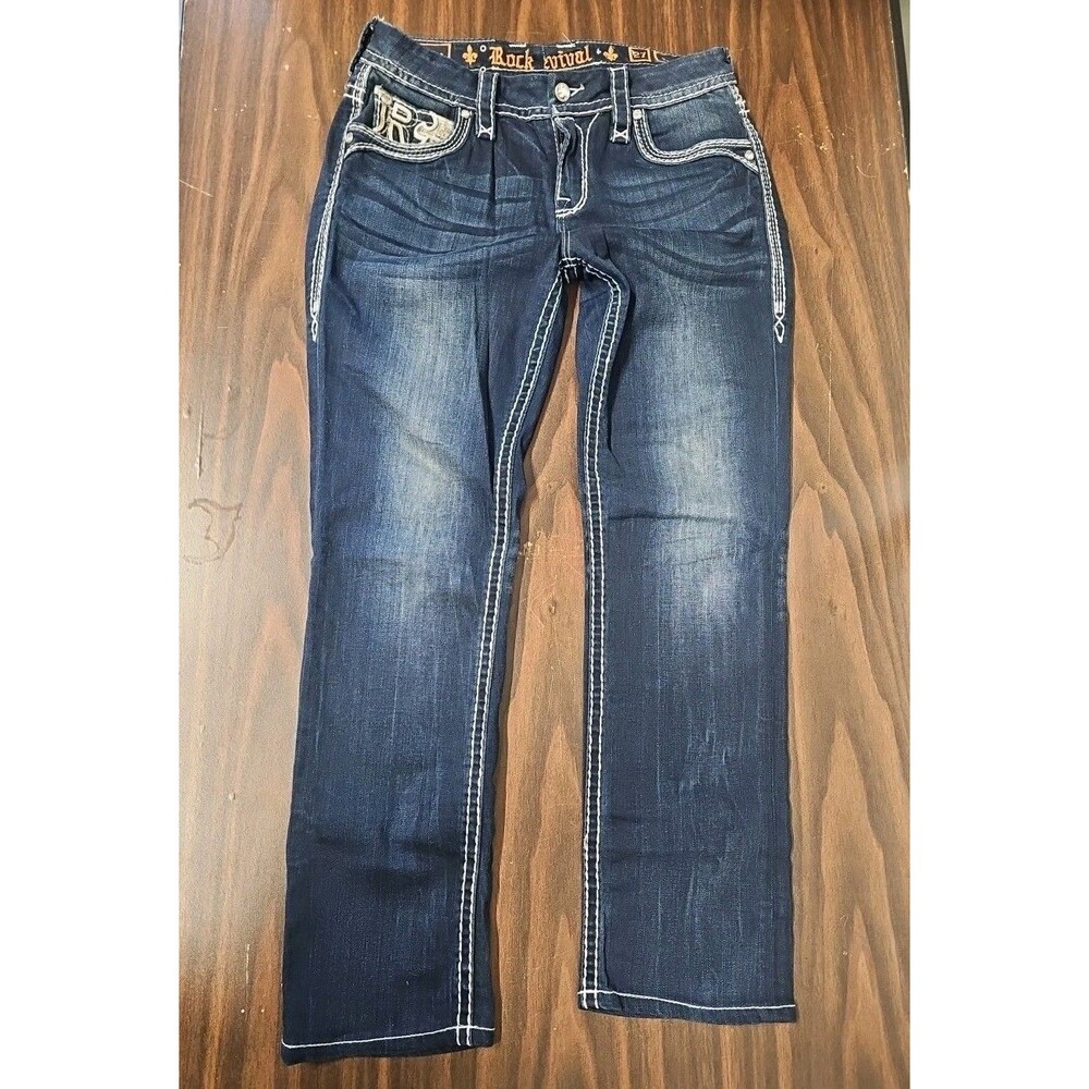 Rock Revival Jeans Size 27 Sundee Easy Straight Dark Wash 28 Inseam